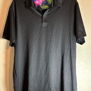 Birdie Bound Solid Black Print Golf Polo Stretch Fit Size Large